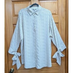 David & Dani Women's Top Large Button-Down Front Tie Bow Sleeve Hem Tunic Top